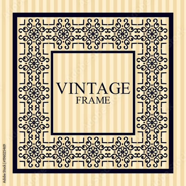 Fototapeta Vintage border frame with retro ornamental pattern. Template for design. Vector illustration