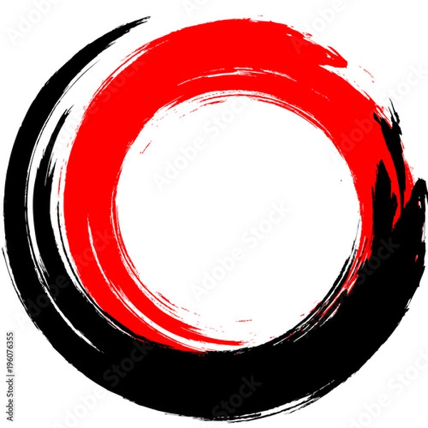 Fototapeta Black and red ink round stroke on white background. Vector illustration of grunge circle stains.