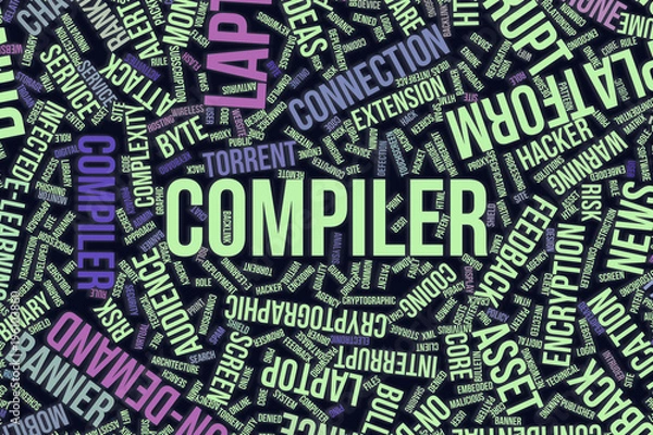 Obraz Compiler, conceptual word cloud for business, information technology or IT.