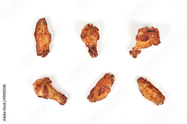 Obraz Fried chicken wings on white background