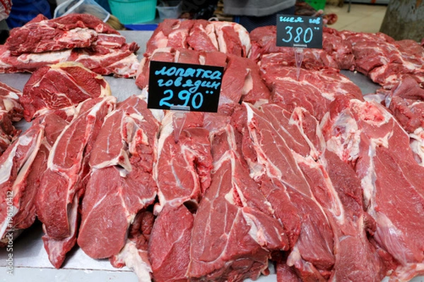 Obraz Говядина, Сырое мясо на рынке