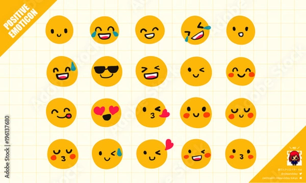 Obraz ポジティブなカラフル絵文字・絵文字の手描きイラスト