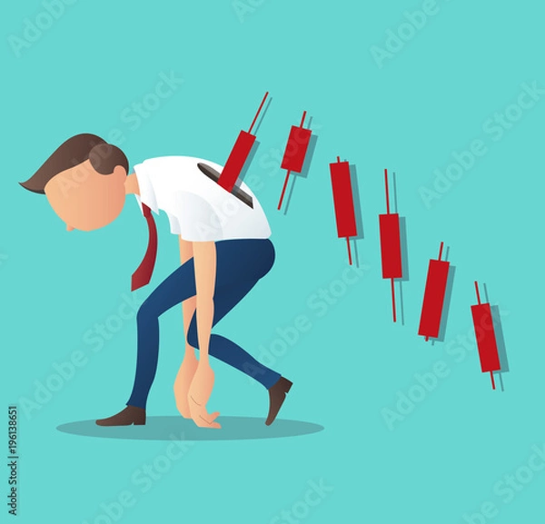 Fototapeta Business concept vector illustration of a depression businessmen with candlestick chart, concept of bearish stock market