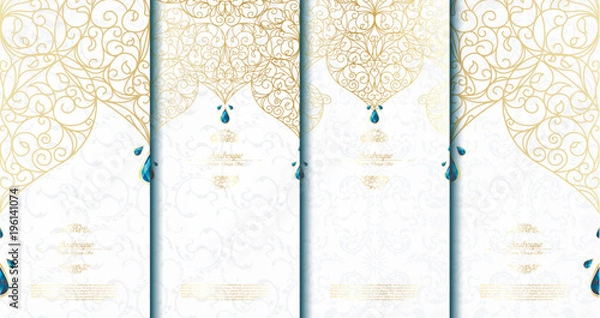 Obraz Arabesque abstract islamic element classy white and gold background card template vector set