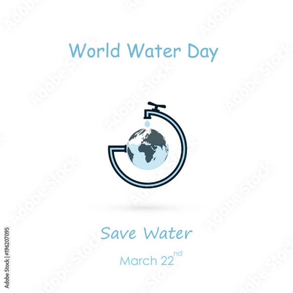 Fototapeta Water drop and water tap icon with Globe icon vector logo design template.World Water Day icon.World Water Day idea campaign concept for greeting card and poster.Vector illustration