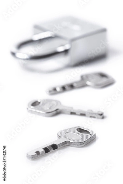 Fototapeta Lock and keys on the white background