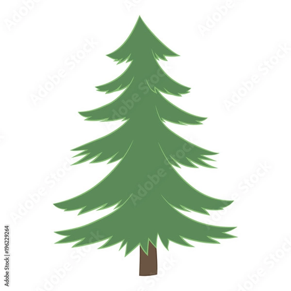 Fototapeta Vector painted pine Christmas tree with green pine-tree trunk isolated on white background.