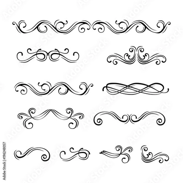 Fototapeta Swirl scroll elements. Text dividers hand drawn design elements. Vector illustration.