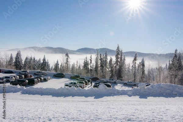 Fototapeta Snowy mountain ski resort. Mt. Spokane.
