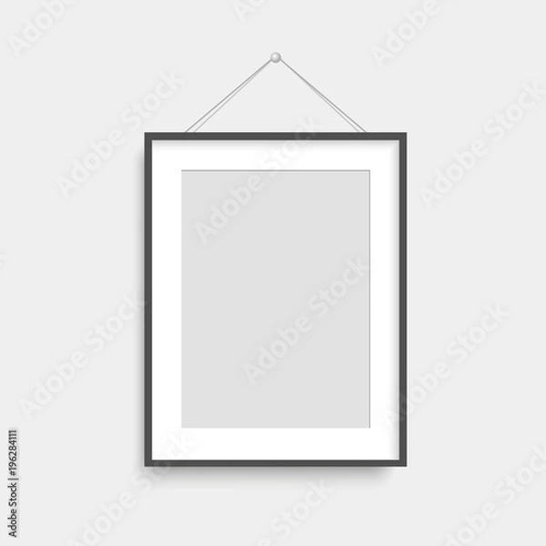 Obraz Realistic black photo frame hanging. Vector.