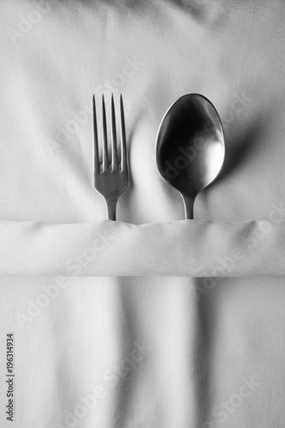 Fototapeta Cutlery eat, element, image, kitchen, lunch, meal, restaurant, sharp, sign, tablespoon, sort, abstraction, shark, light, shadow, movement, popular