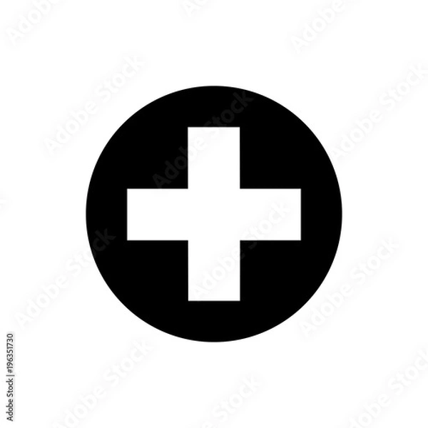 Fototapeta Isolated medical cross icon on white background. Flat black medical cross icon for use in variety of projects. Monochrome vector medical cross icon for web sites and apps.