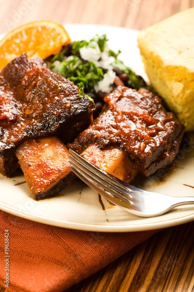 Obraz Braised Beef Ribs with Beans and Cornbread
