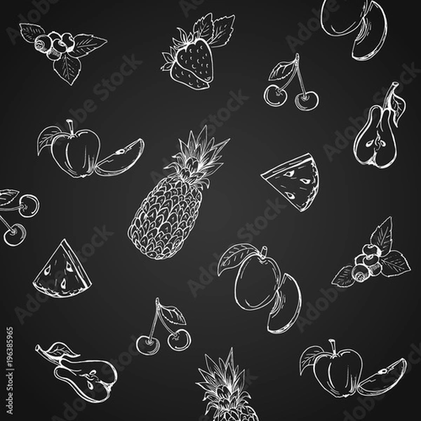 Fototapeta pattern with fruits, hand drawn, vector illustration