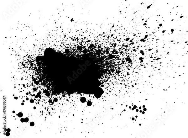 Fototapeta Black paint, ink splash, brushes ink droplets, blots. Black ink splatter grunge  background, isolated on white. Vector illustration
