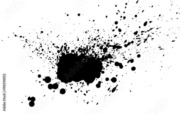 Fototapeta Black paint, ink splash, brushes ink droplets, blots. Black ink splatter grunge  background, isolated on white. Vector illustration