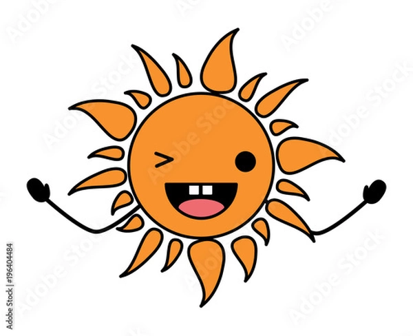 Fototapeta kawaii sun wiking an eye over white background, colorful design. vector illustration