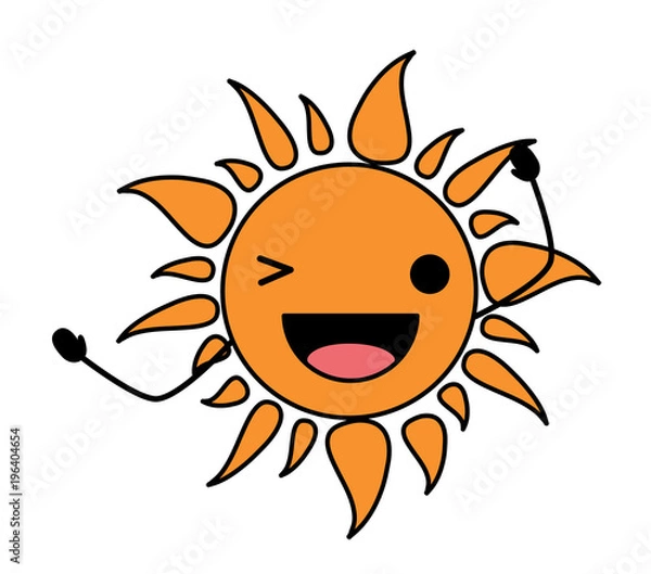 Fototapeta kawaii sun wiking an eye over white background, colorful design. vector illustration