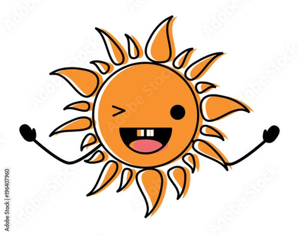 Fototapeta kawaii sun wiking an eye over white background, colorful design. vector illustration