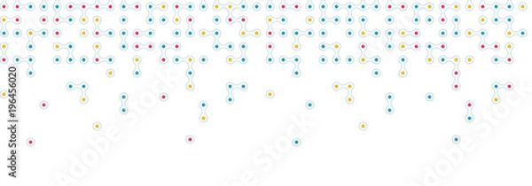 Fototapeta Seamless horizontal pattern from connected circles for site header background. Technological concept background with modern colored integrated metaballs for your web-site. Vector illustration
