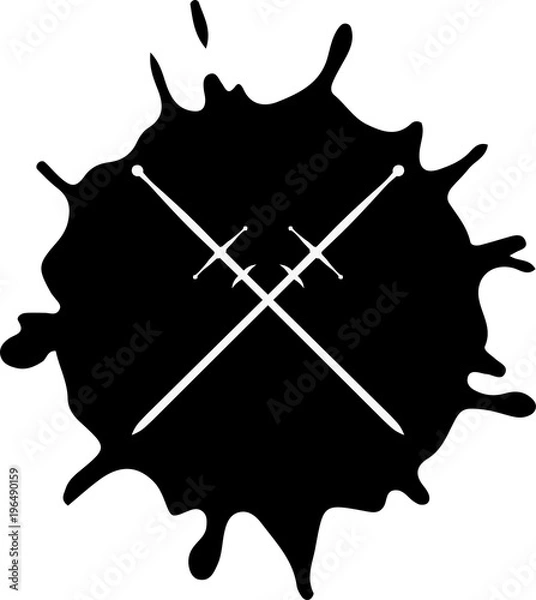 Obraz Fencing club logo. Big paint drop and crossing two-handed swords. Modern and historical symbol for HEMA school