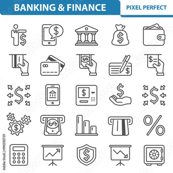 Fototapeta Banking and Finance Icons. Professional, pixel perfect icons depicting various finance, money and currency concepts. EPS 8 format.