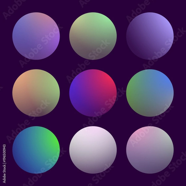 Obraz Modern 3d gradient set with round abstract backgrounds. Colorful fluid covers for calendar, brochure, invitation, cards. Trendy soft color. Template with round gradient set for screens and mobile app