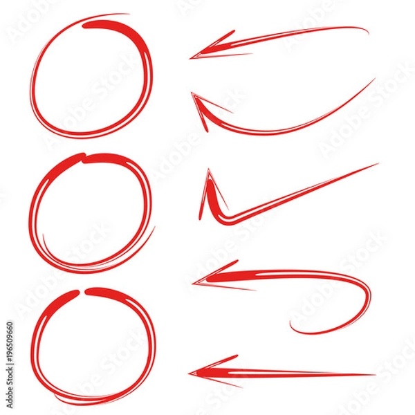 Obraz red hand drawn marker elements, circle highlighters