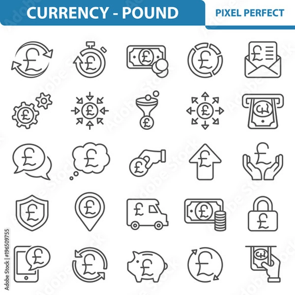 Fototapeta Currency - Pound Icons. Professional, pixel perfect icons depicting various finance, money and currency concepts. EPS 8 format.