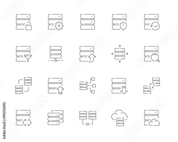 Fototapeta Simple set of Database related vector line web icons. Contains such Icons as Synchronization, Download database, Backup, Data transfer, Scale and more. Editable Stroke. 48x48 Pixel Perfect.