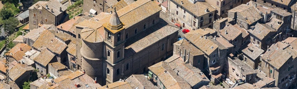 Fototapeta Aerial image of the old part of Capranica town in Province of Viterbo