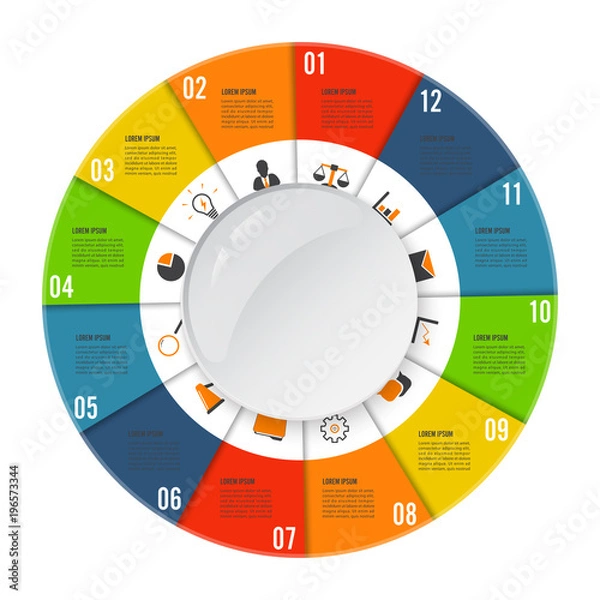 Fototapeta Circle chart infographic template with 12 options for presentations, advertising, layouts, annual reports