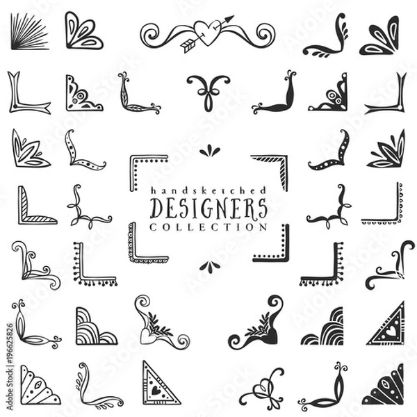 Obraz Vintage decorative corners collection. Hand drawn vector design elements.