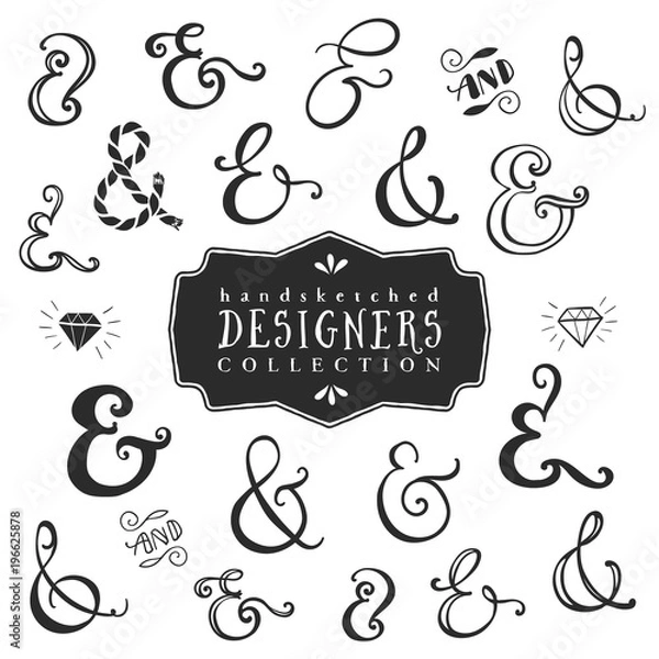 Obraz Vintage decorative ampersands collection. Hand drawn vector design elements.