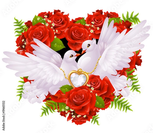 Obraz Roses and pigeons