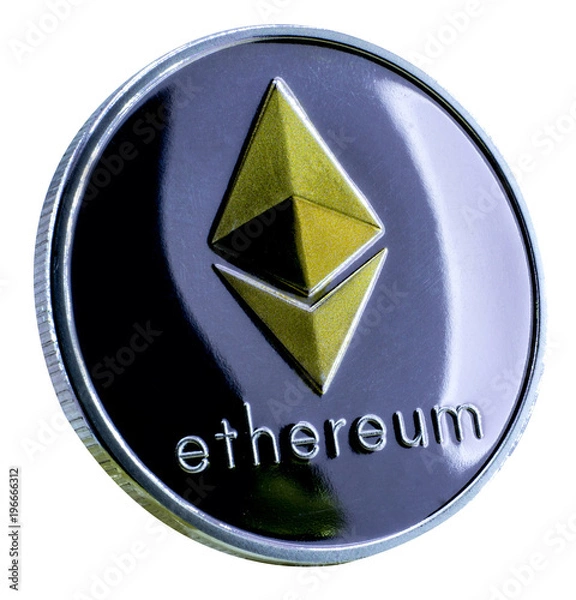 Fototapeta Ethereum coin. silver and Golden Ethereum coin isolated on white background., clipping path.