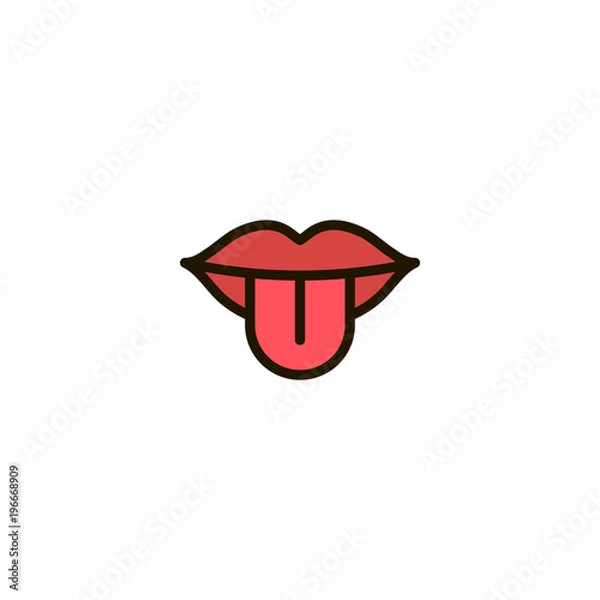 Obraz Outline color lips with tongue icon isolated on white background. Line mouth pictogram. Sense of taste symbol for website design, mobile application, ui. Editable stroke. Vector illustration. Eps10.