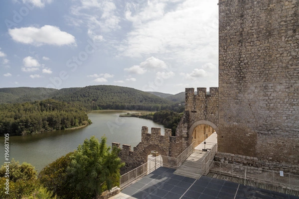 Fototapeta Castle view and Foix swamp , Castellet, Castellet i la Gornal,Penedes region,Catalonia.
