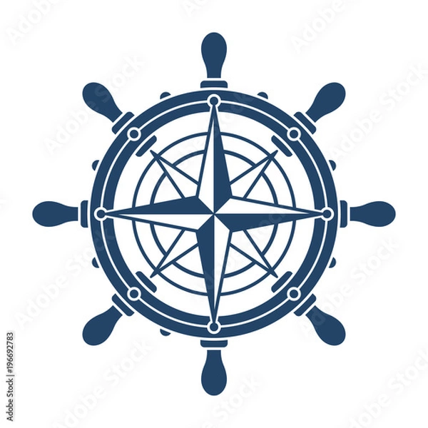 Fototapeta Steering wheel and conpass rose navigation symbol
