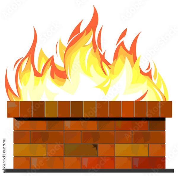 Fototapeta Brick wall on fire