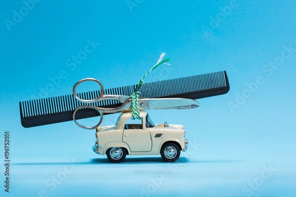 Fototapeta Car toy carrying comb and scissor