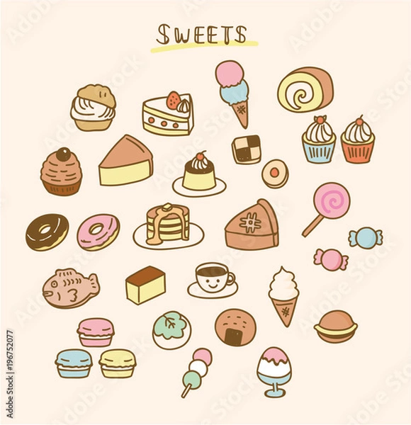 Obraz 色んなお菓子のイラスト素材