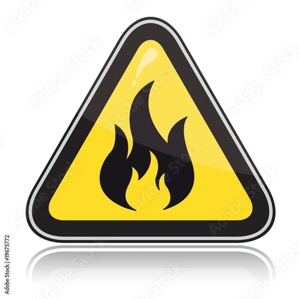Obraz Yellow triangular warning sign. Attention flammable