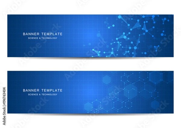 Obraz Technological and scientific banners with molecular structure background.