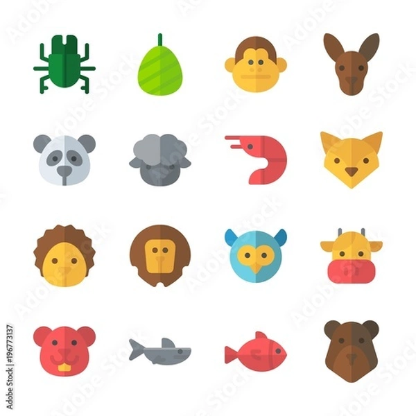 Fototapeta icon Animals with lion, beetle, owl, cocoon and panda