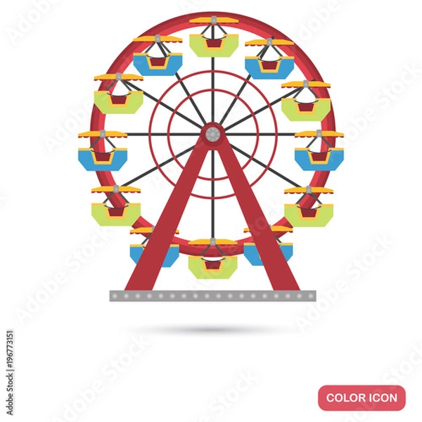 Fototapeta Ferris wheel color flat icon