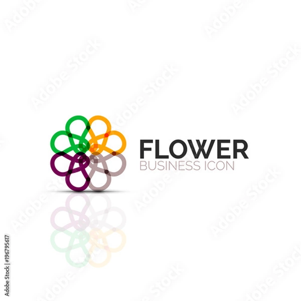 Fototapeta Abstract flower or star minimalistic linear icon, thin line geometric flat symbol for business icon design, abstract button or emblem