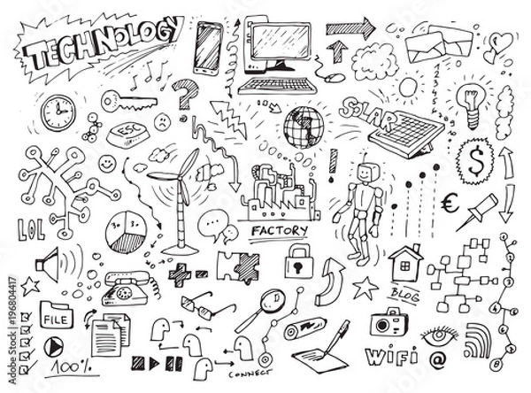 Obraz Technology hand drawn doodles