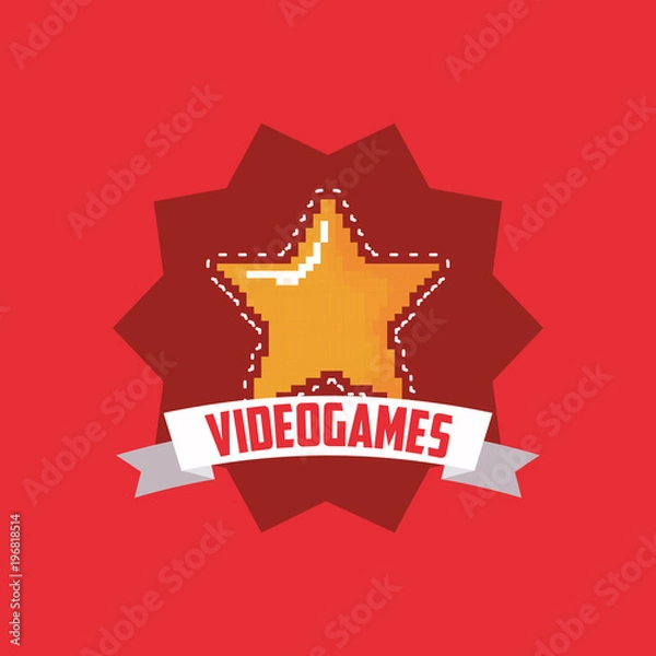 Fototapeta videogame design with pixelated star over red background, colorful design. vector illustration
