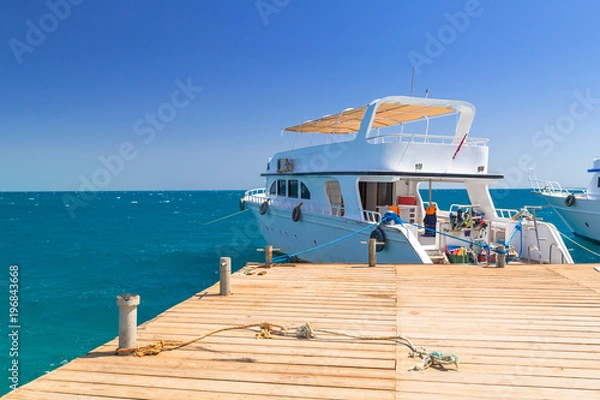 Fototapeta Luxury yacht at the pier of Red Sea in Egypt